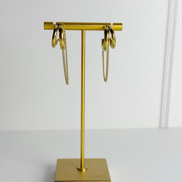 Aretes Acero Inoxidable Doble Con Cadena