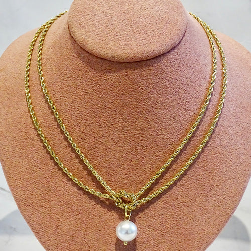 Collar Acero Inoxidable Nudo Doble con Perla