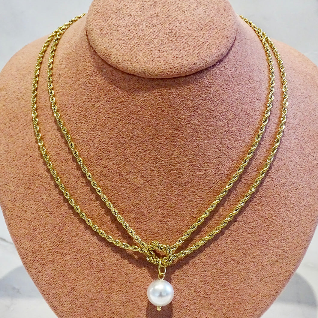 Collar Acero Inoxidable Nudo Doble con Perla