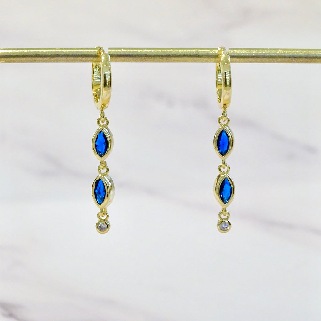 Aretes Plata .925 con Chapa de Oro Doble Piedra Azul
