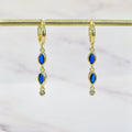 Aretes Plata .925 con Chapa de Oro Doble Piedra Azul