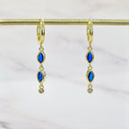 Aretes Plata .925 con Chapa de Oro Doble Piedra Azul