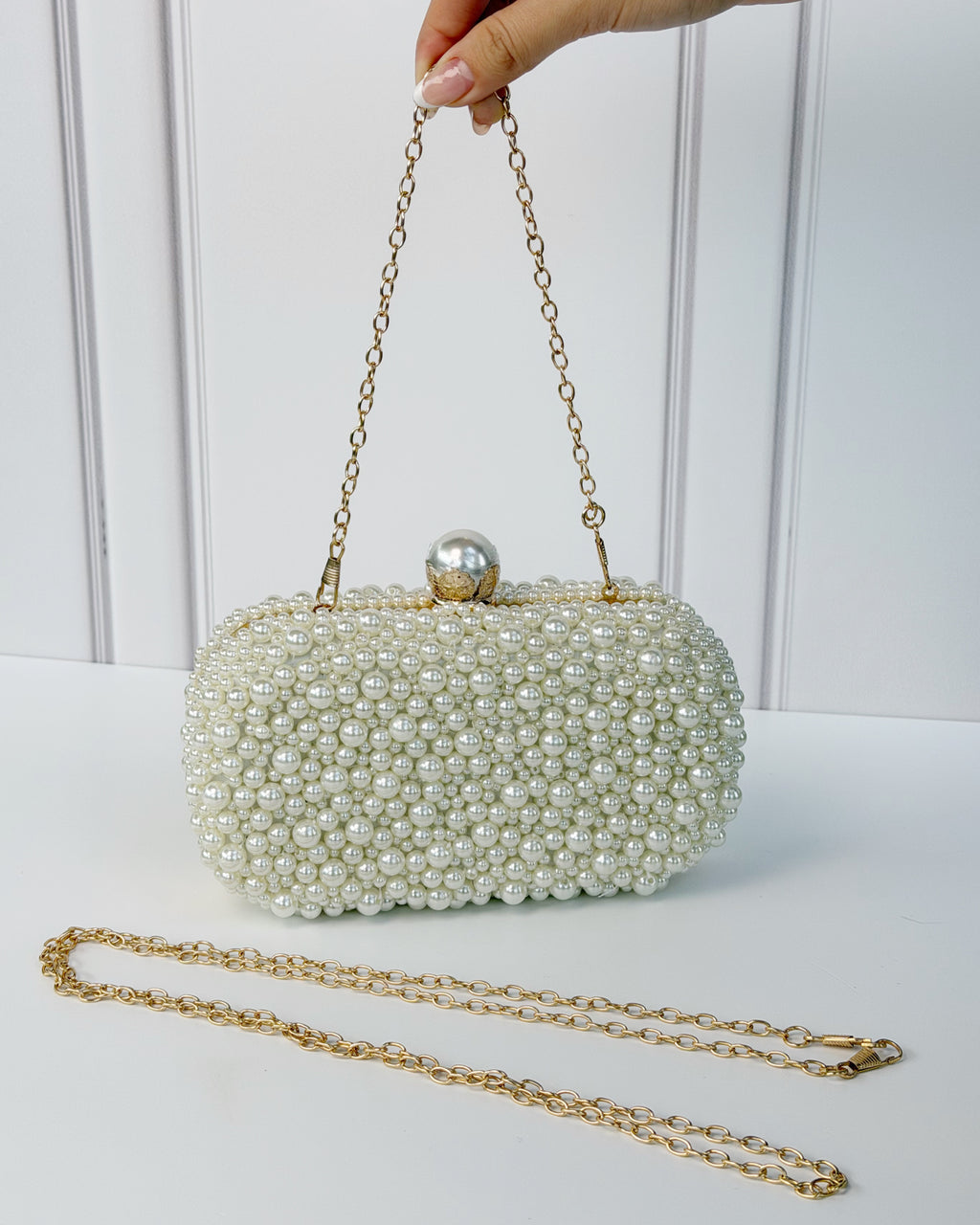 Bolsa Dorada Con Perlas