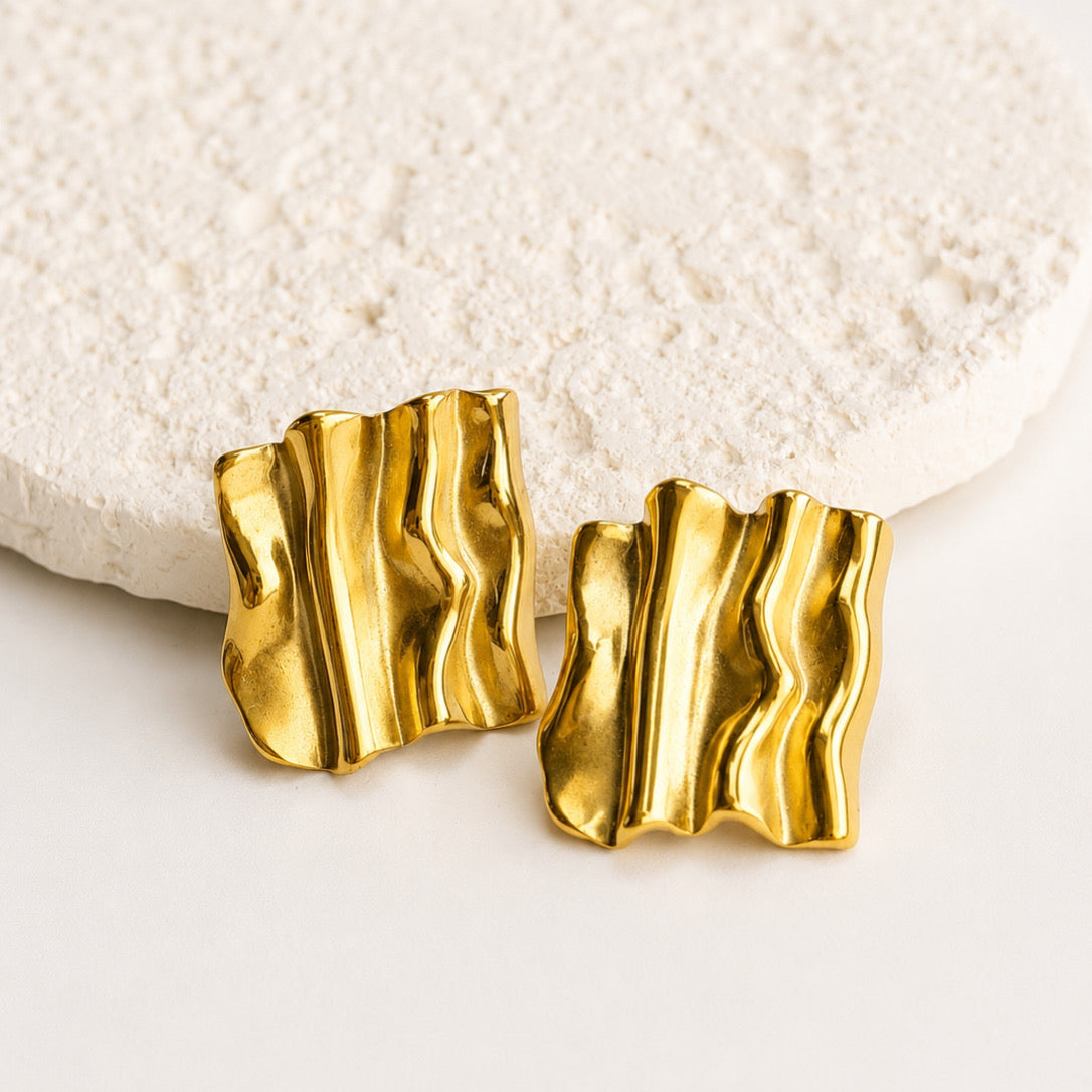 Aretes Acero Inoxidable Cuadro Ondulado Chico