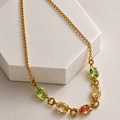 Collar Acero Inoxidable cristales ovalados verde, champagne y durazno