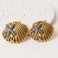 Aretes Acero Inoxidable Concha marina ,con estrella plata y perla