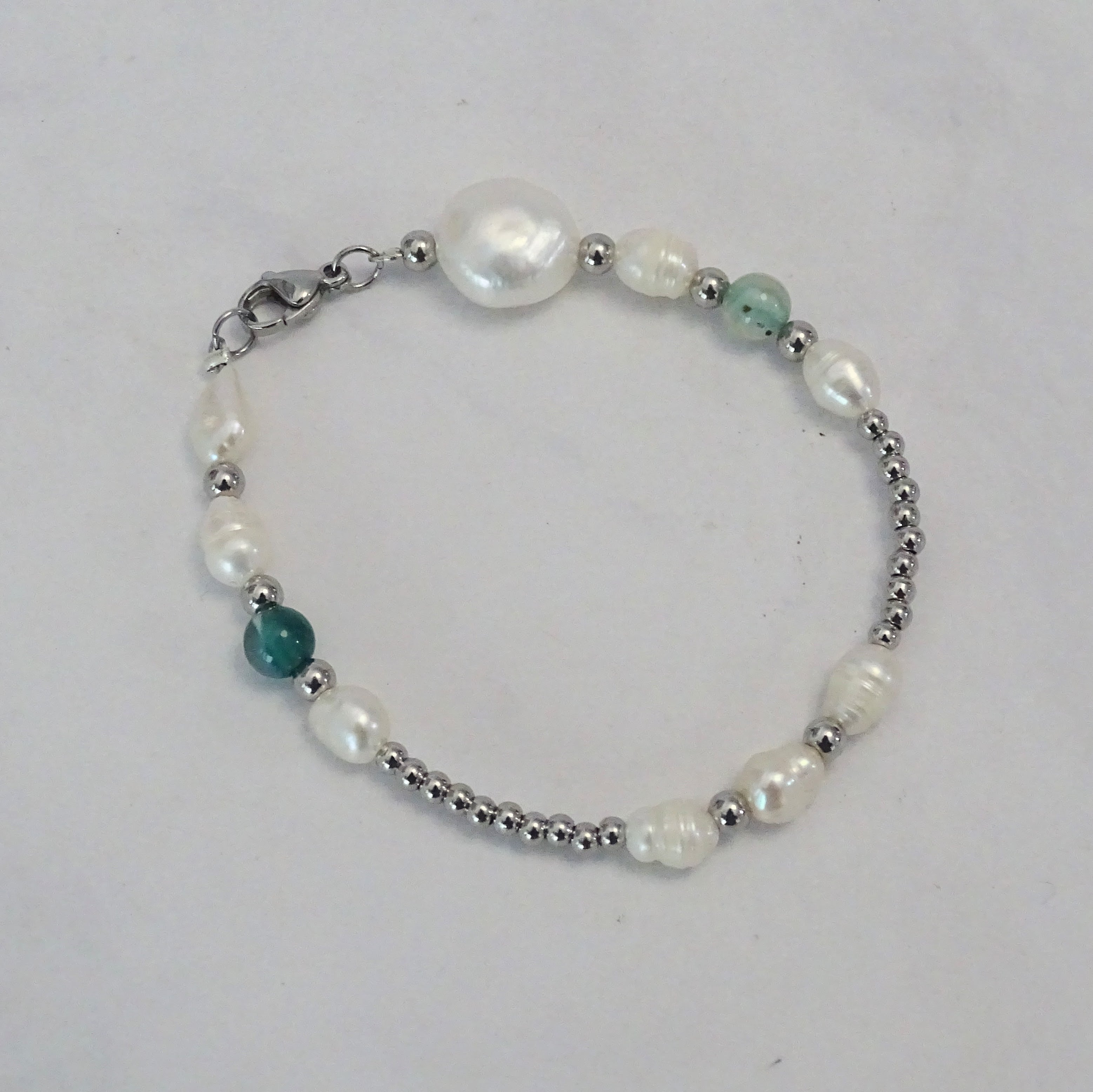 Pulsera Acero Inoxidable Perlas con Agata