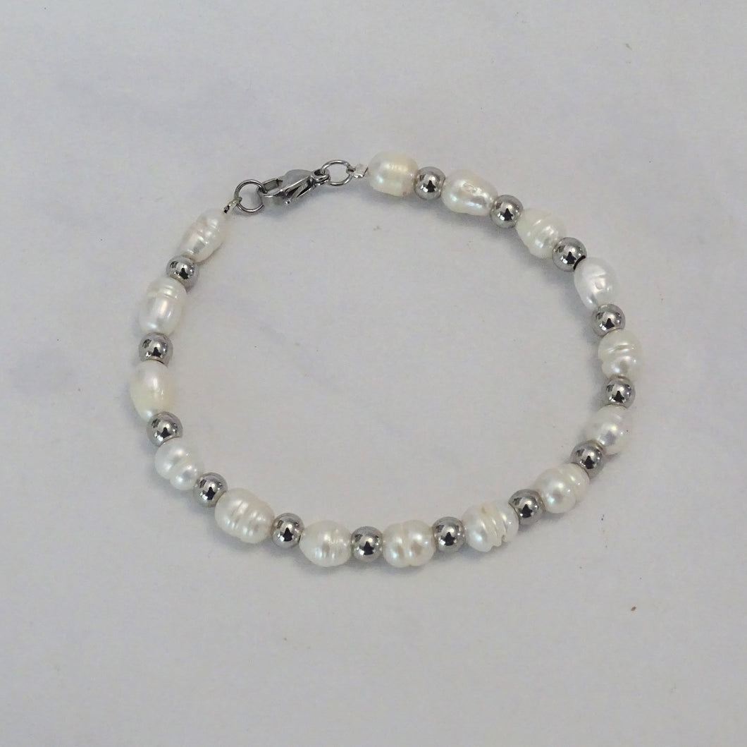 Pulsera Acero Inoxidable Perlas