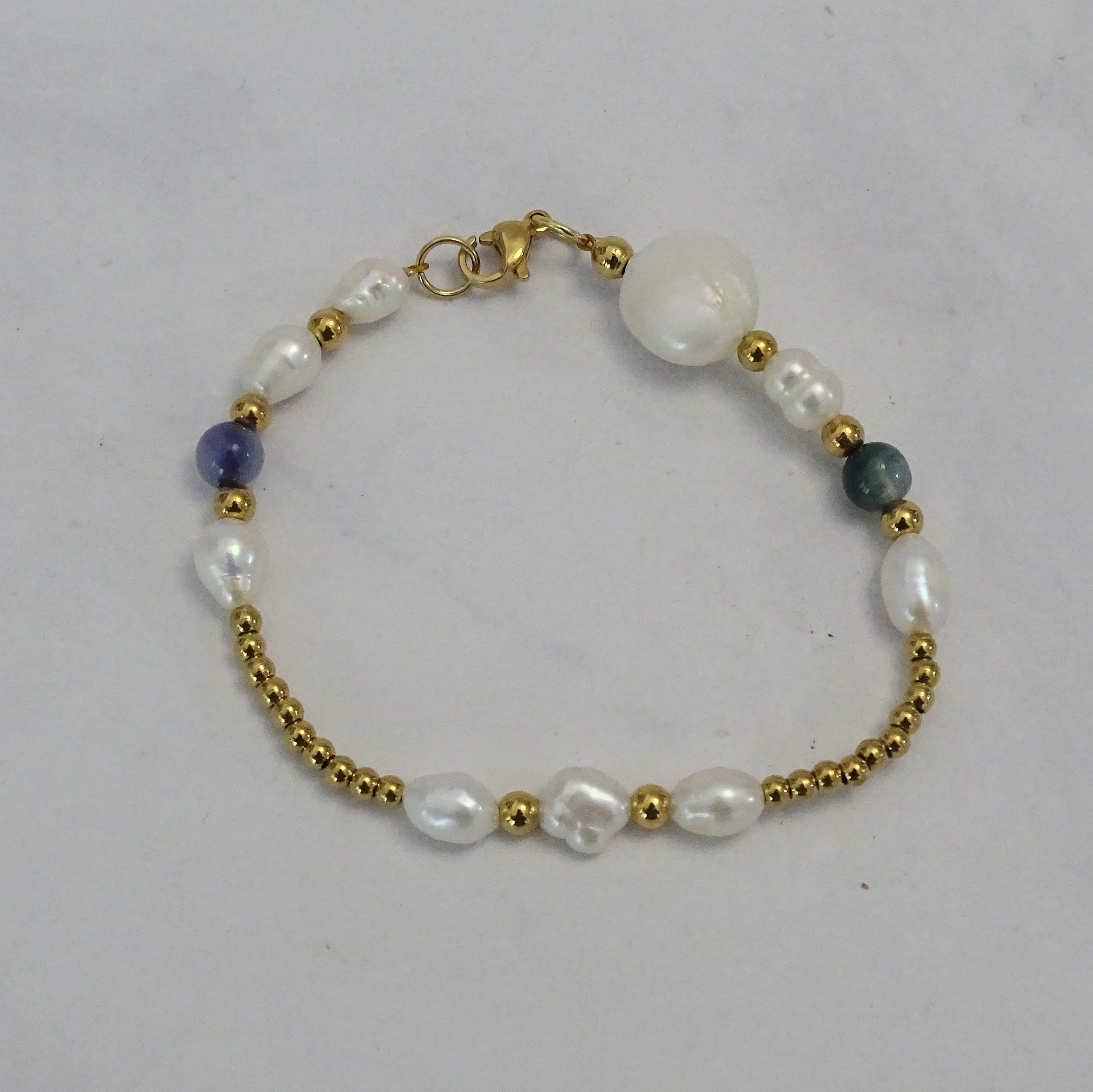 Pulsera Acero Inoxidable Perlas con Agata