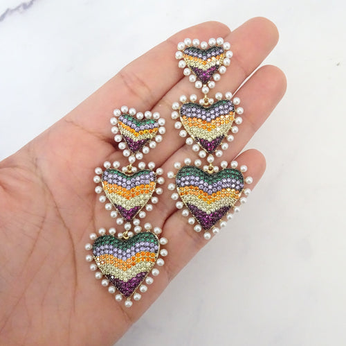 Aretes Statement 3 Corazones Colores