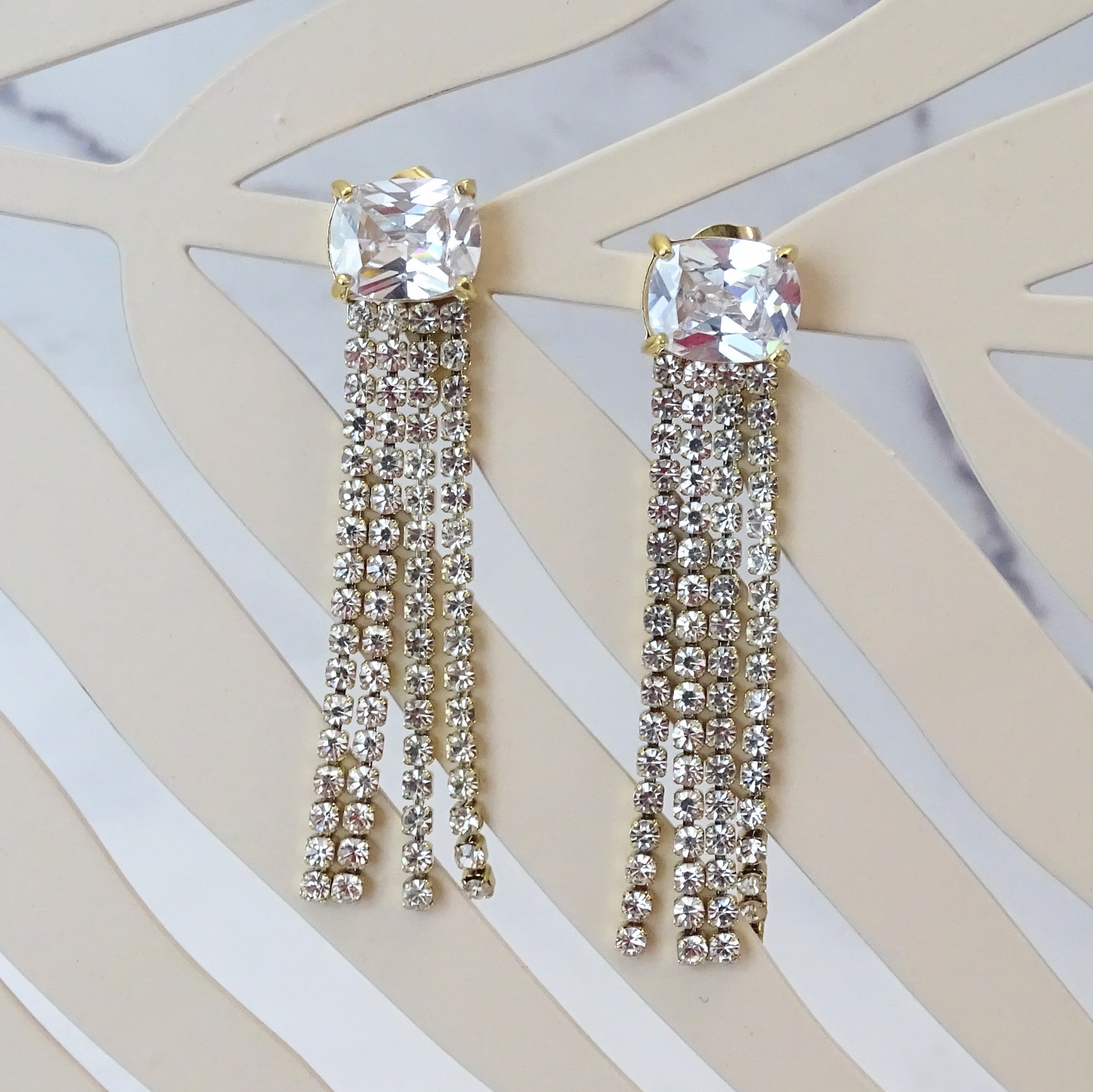 Aretes Acero Inoxidable Crist Rect y Tiras