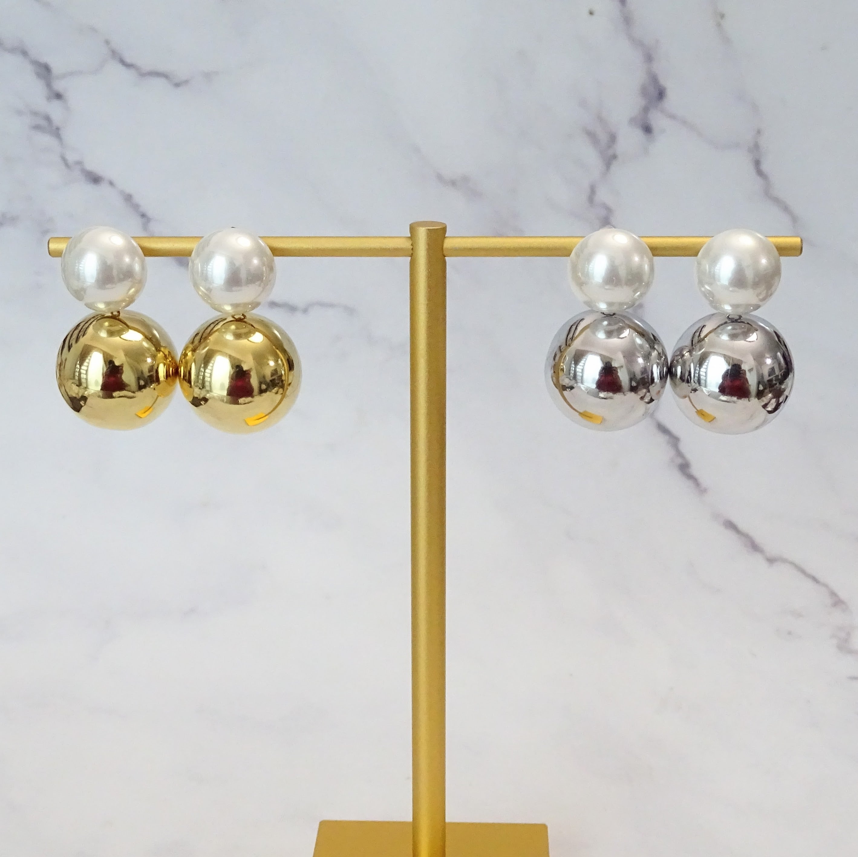 Aretes Acero Inoxidable Bola con Perla