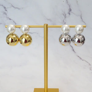 Aretes Acero Inoxidable Bola con Perla