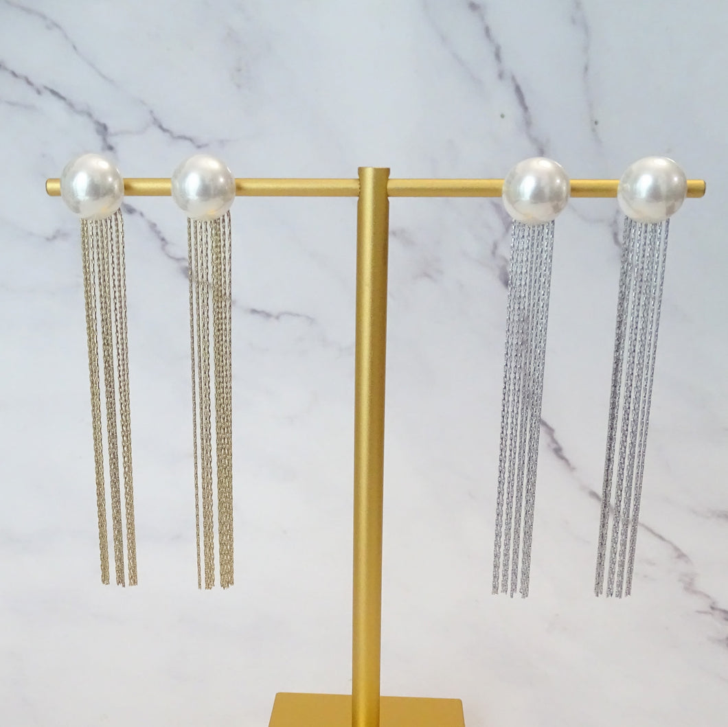 Aretes Acero Inoxidable Perla y Tiras