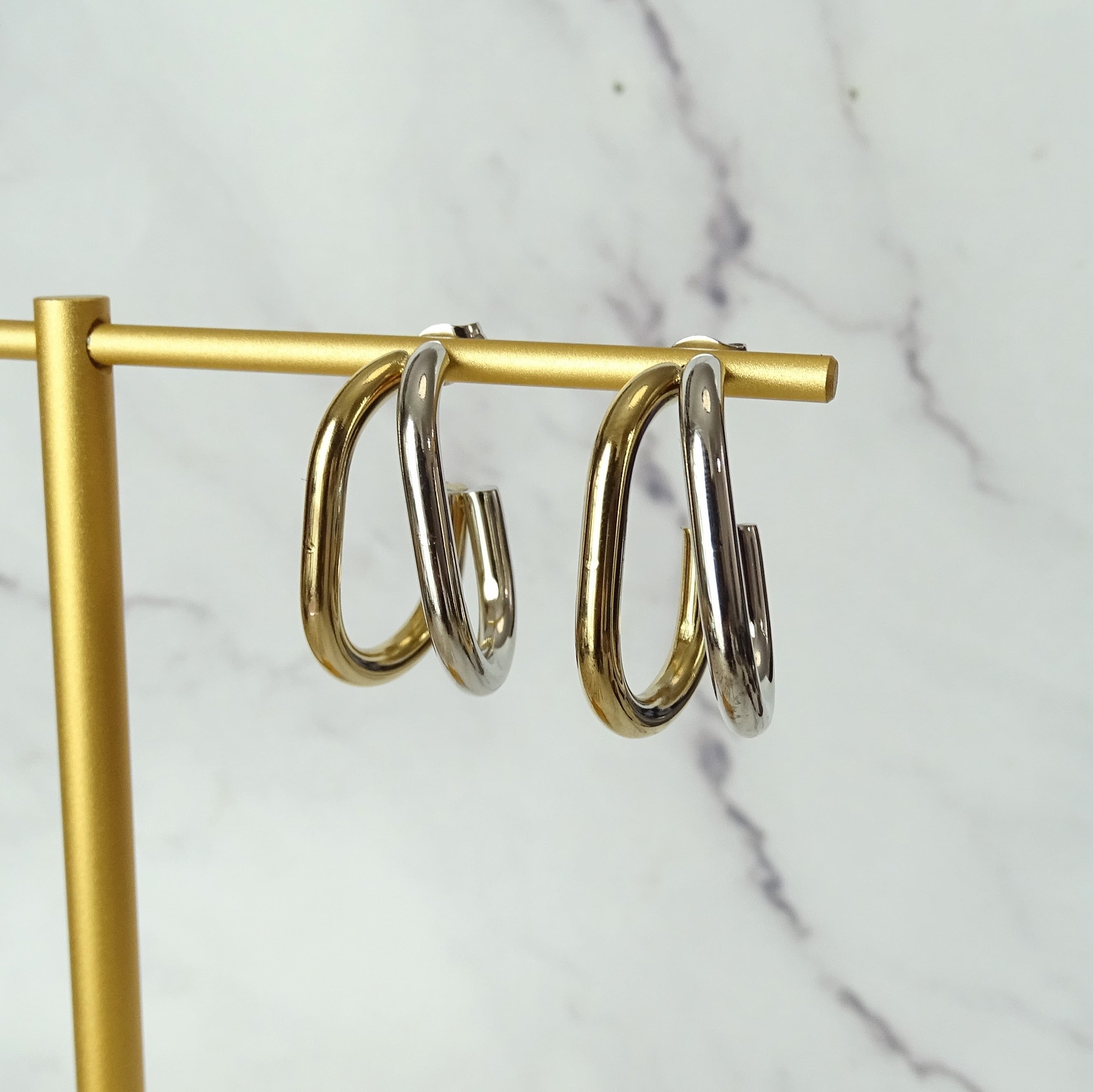 Arracadas Acero Inoxidable Doble Bicolor