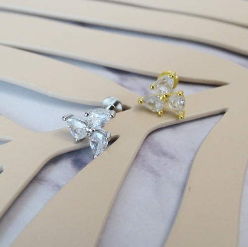 Piercing Plata 925 con Chapa de Oro 3 Gotas