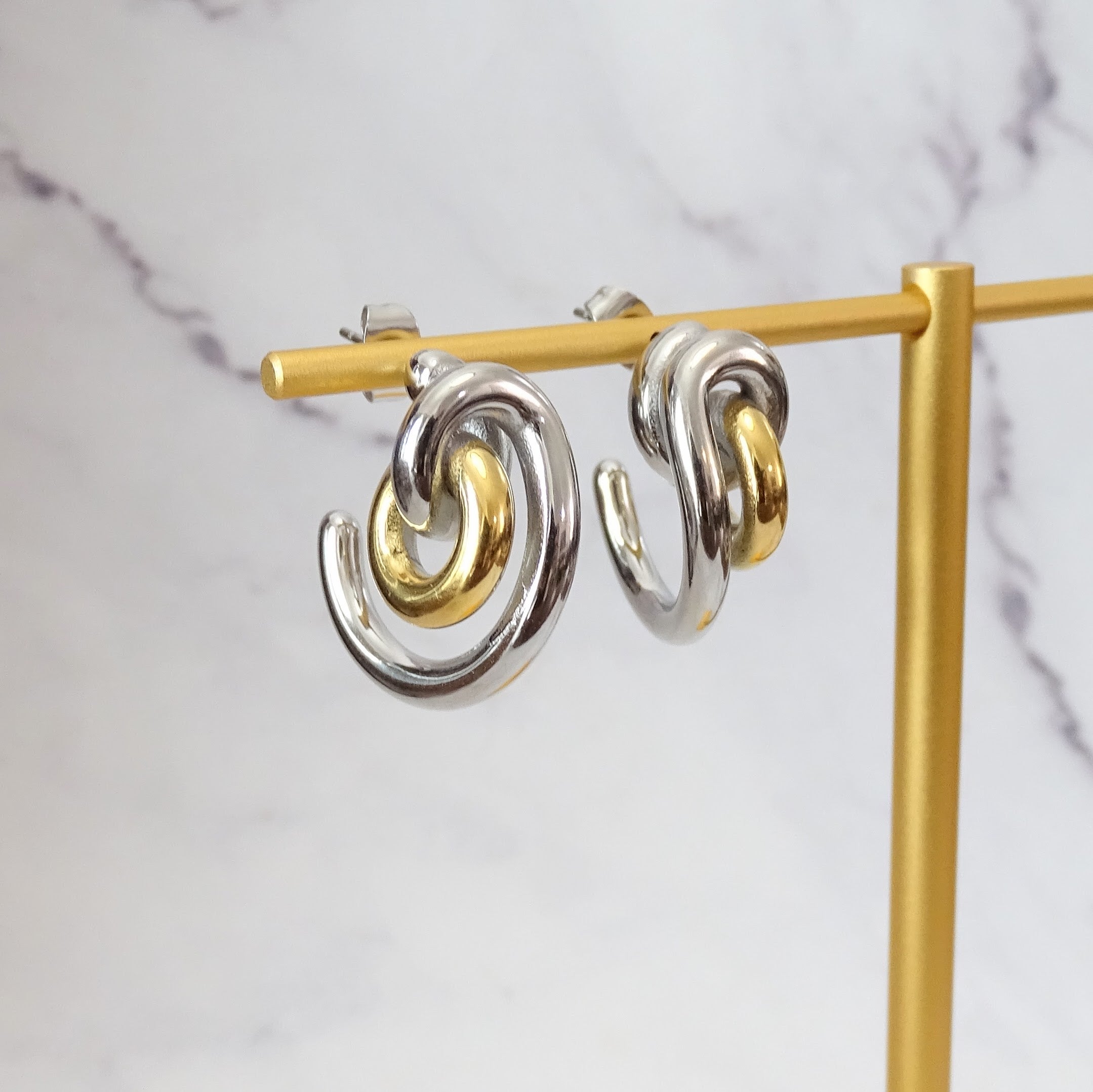 Arracadas Acero Inoxidable Bicolor Circulo Enlazado