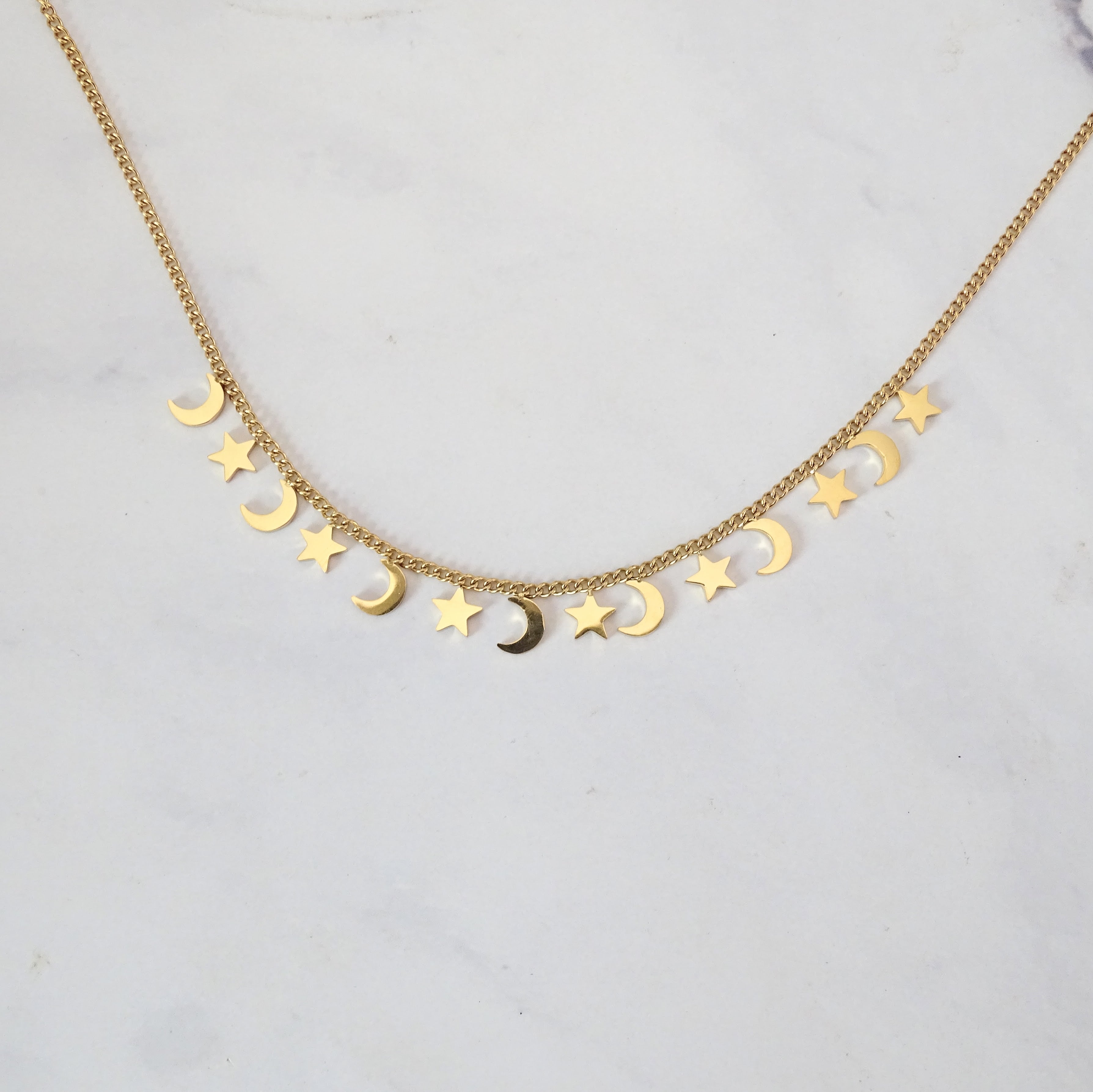 Collar Acero Inoxidable Estrellas con Lunas