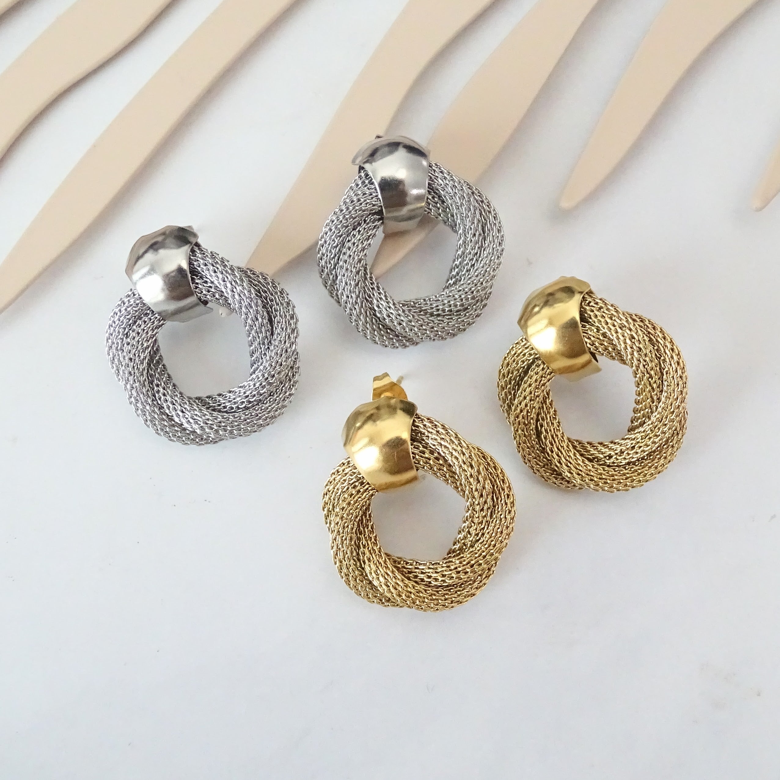 Aretes Acero Inoxidable Circulo Trenzado