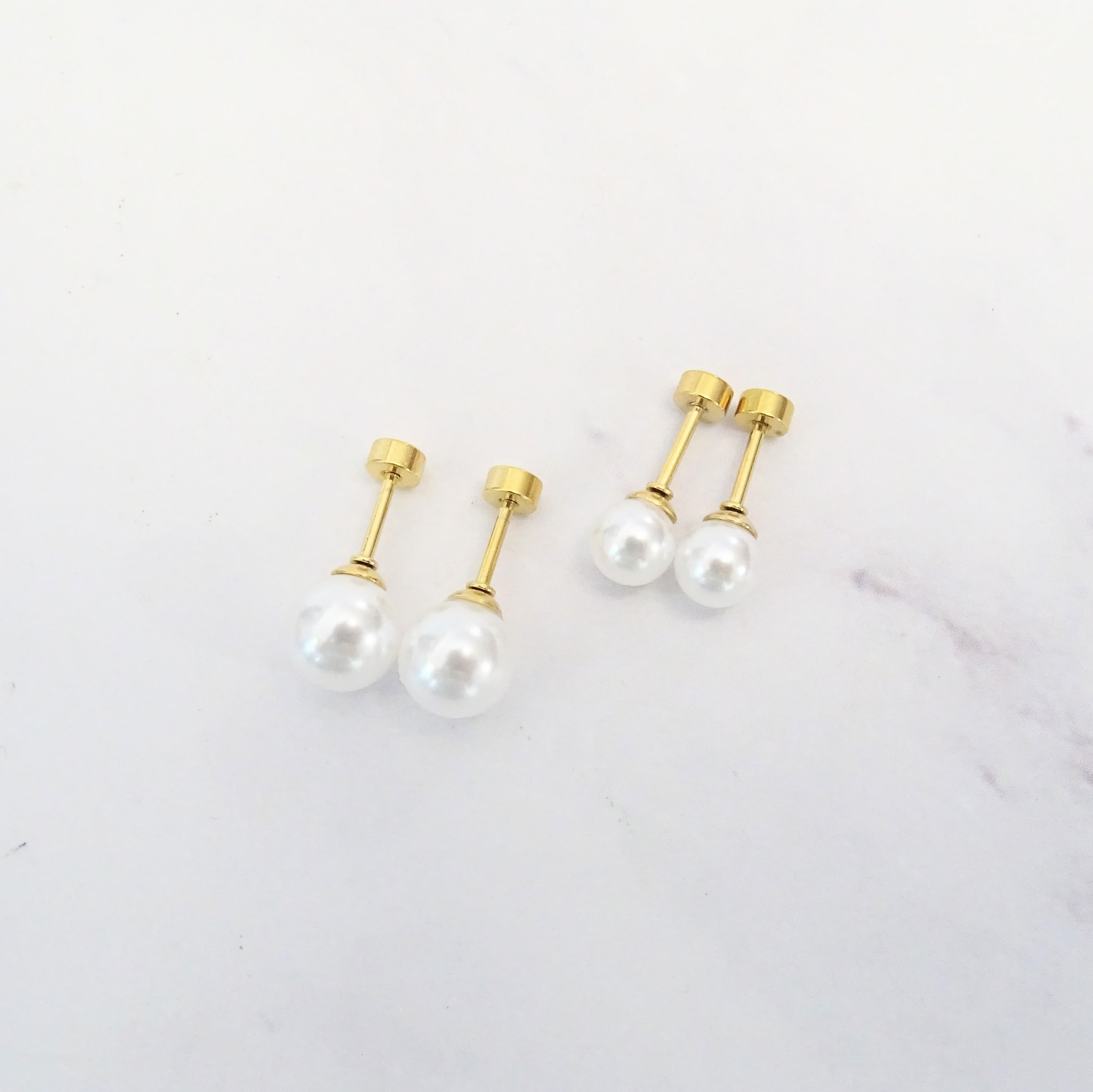 Aretes Acero Inoxidable Perla Solitaria