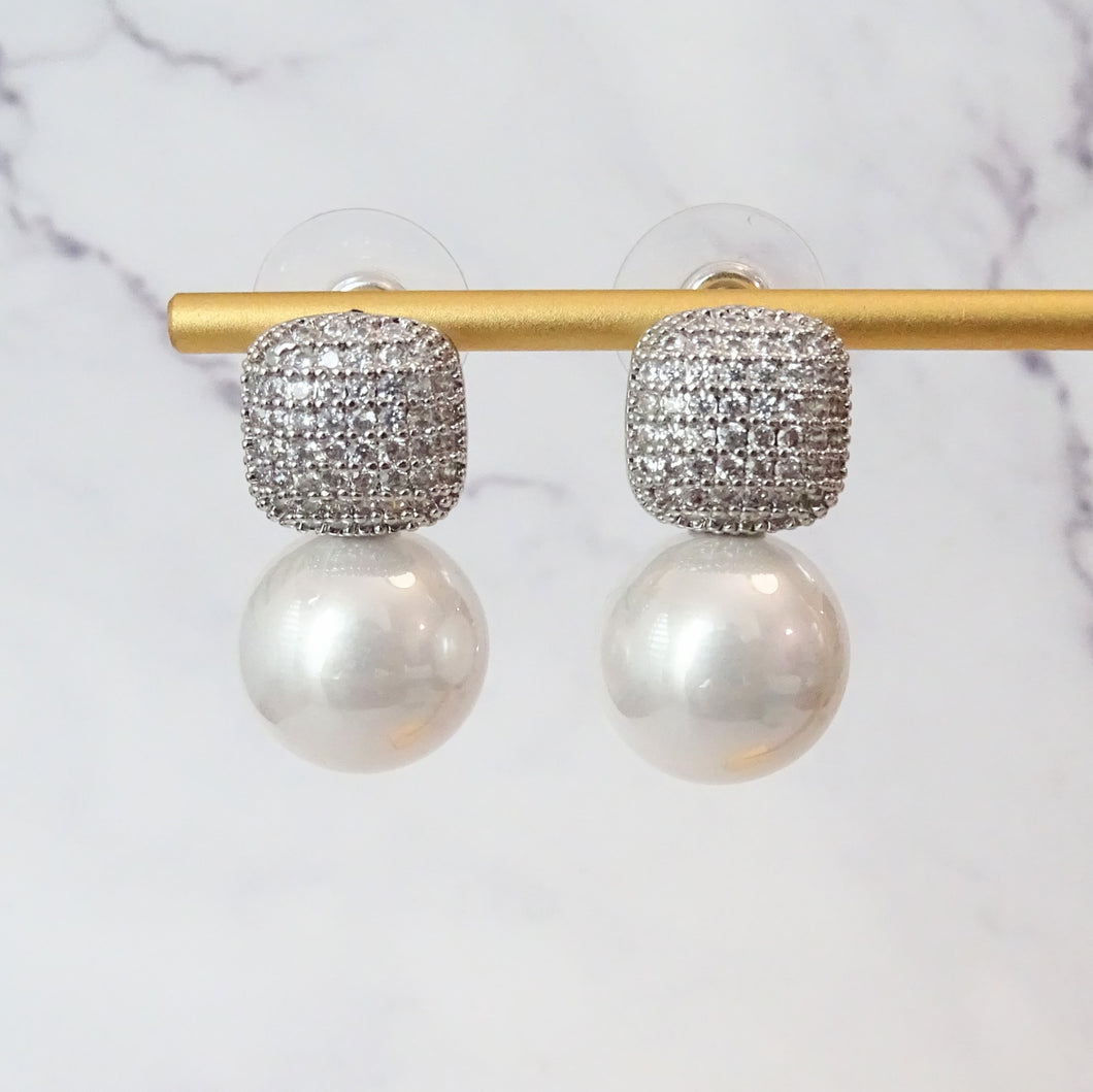 Aretes Rodio Cuadro con Perla