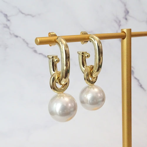 Aretes Oro Laminado Eslabon con Perla