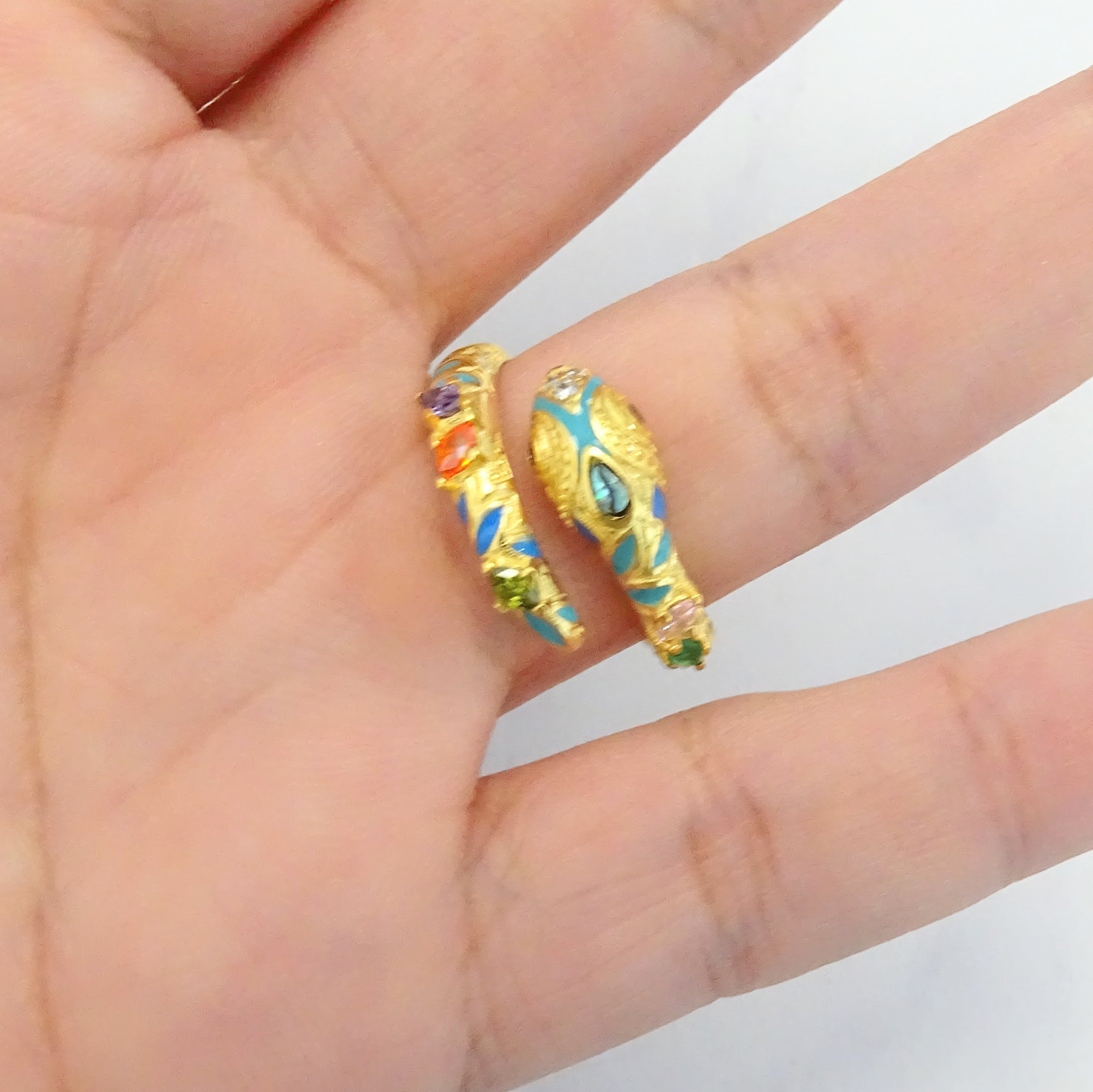 Anillo Plata 925 con Chapa de Oro Serpiente Colores