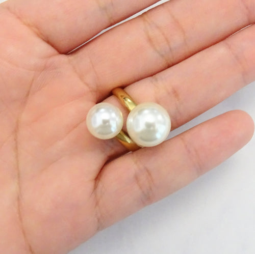 Anillo Acero Inoxidable 2 Perlas