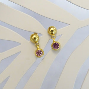 Aretes Acero Inoxidable Cristal Rosa