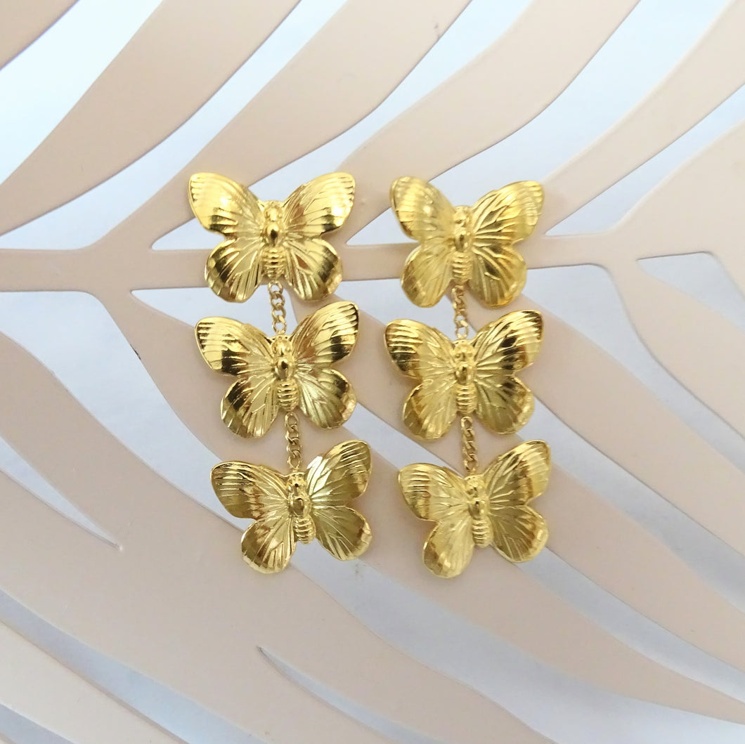 Aretes Acero Inoxidable 3 Mariposas