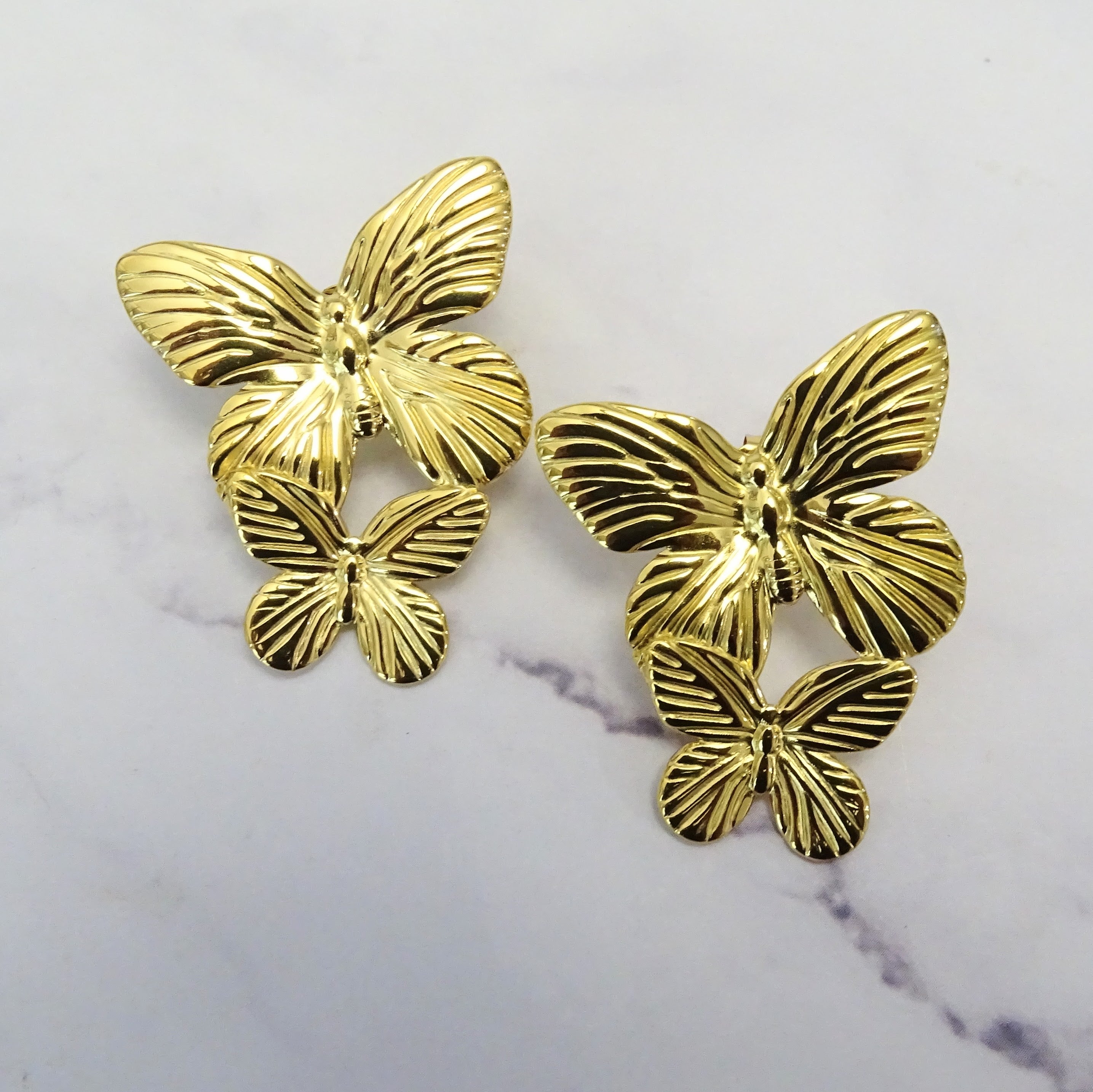 Aretes Acero Inoxidable 2 mariposas