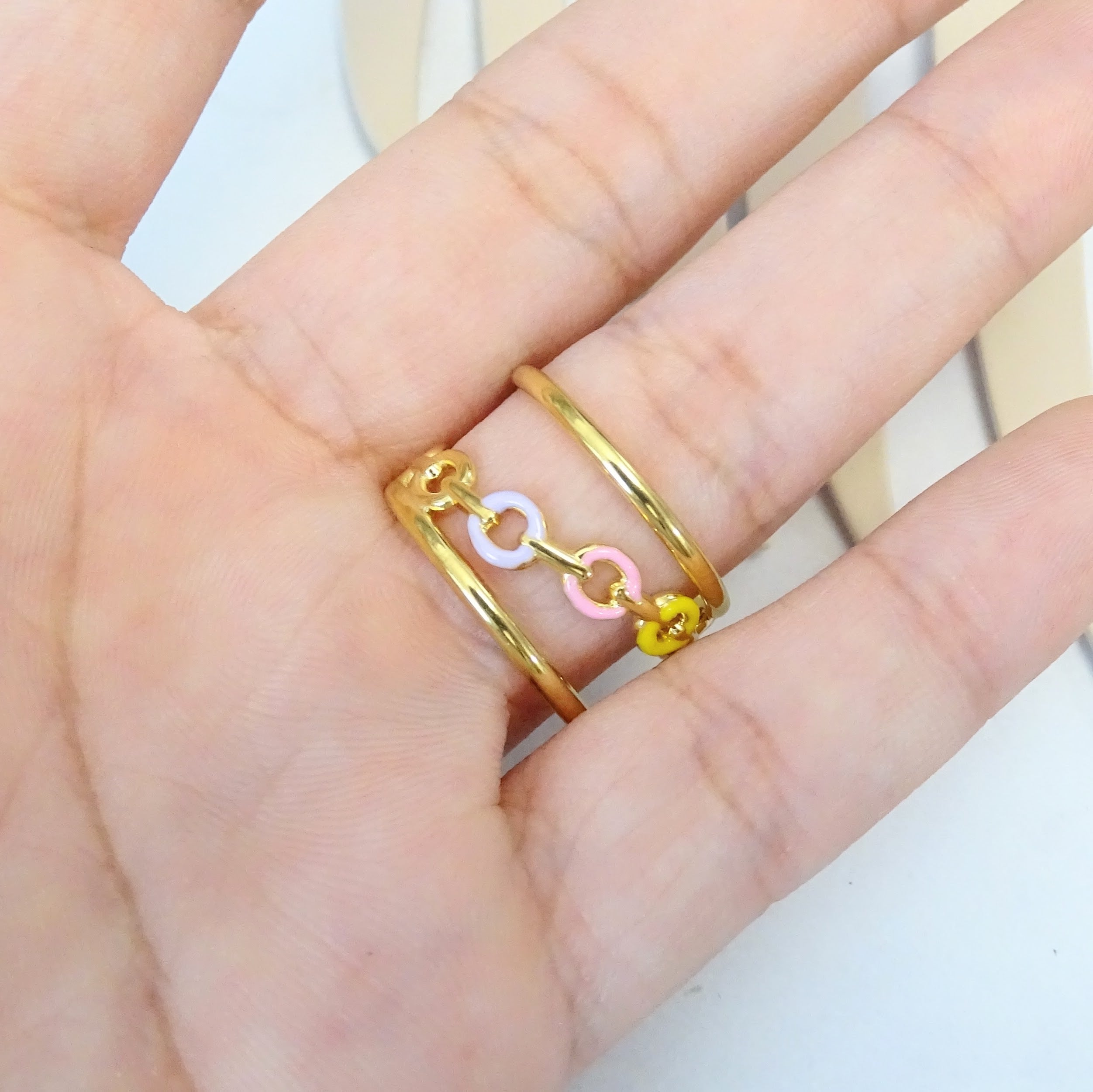 Anillo Acero Inoxidable Triple Cadena Colores