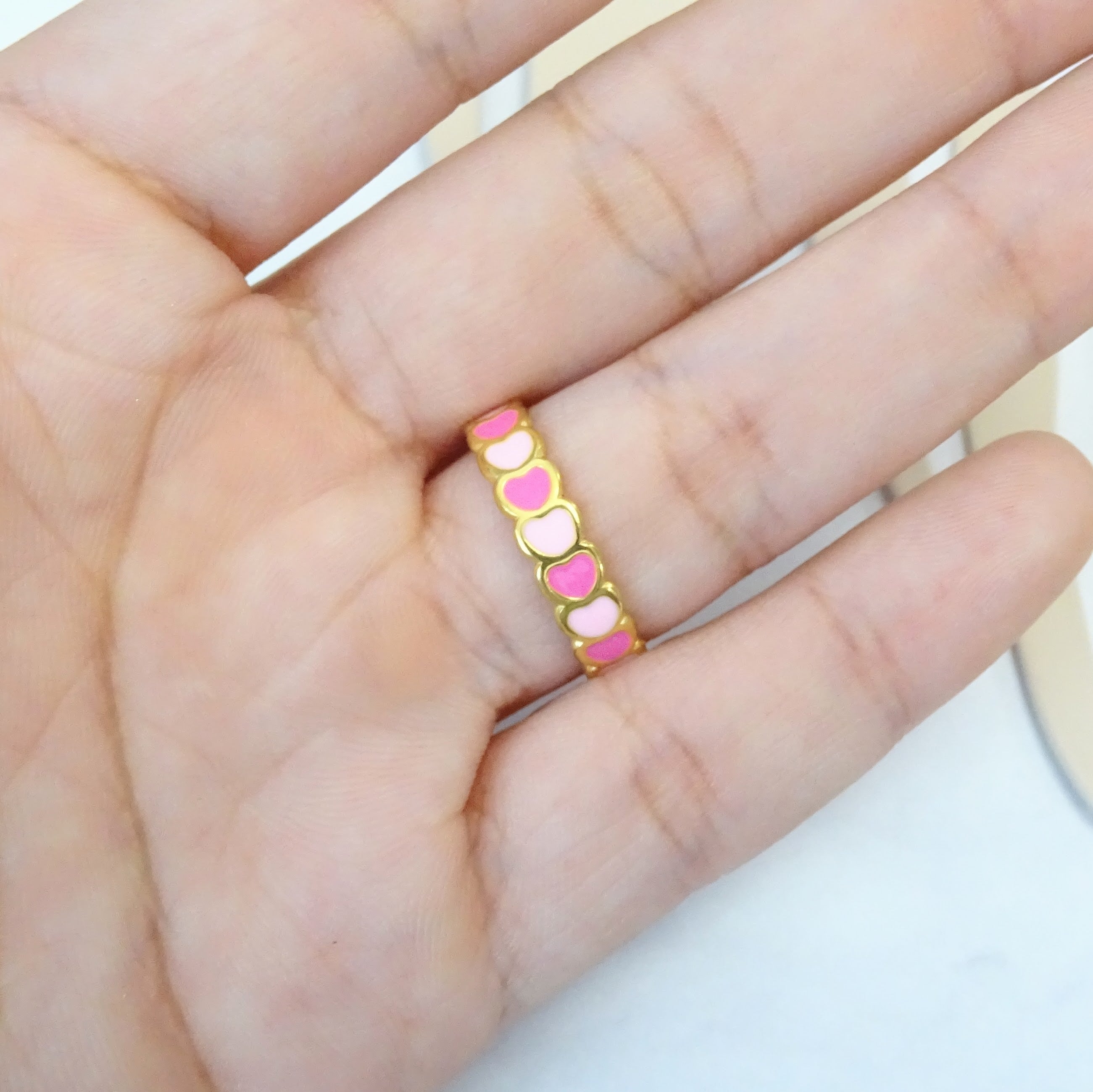 Anillo Acero Inoxidable Corazones Rosas