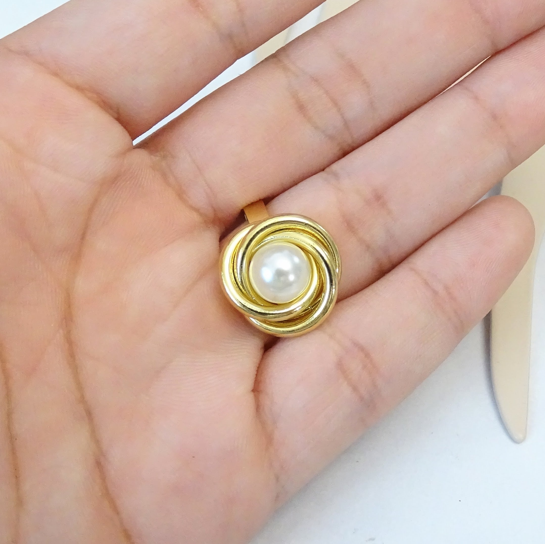 Anillo Acero Inoxidable Perla con Circulos