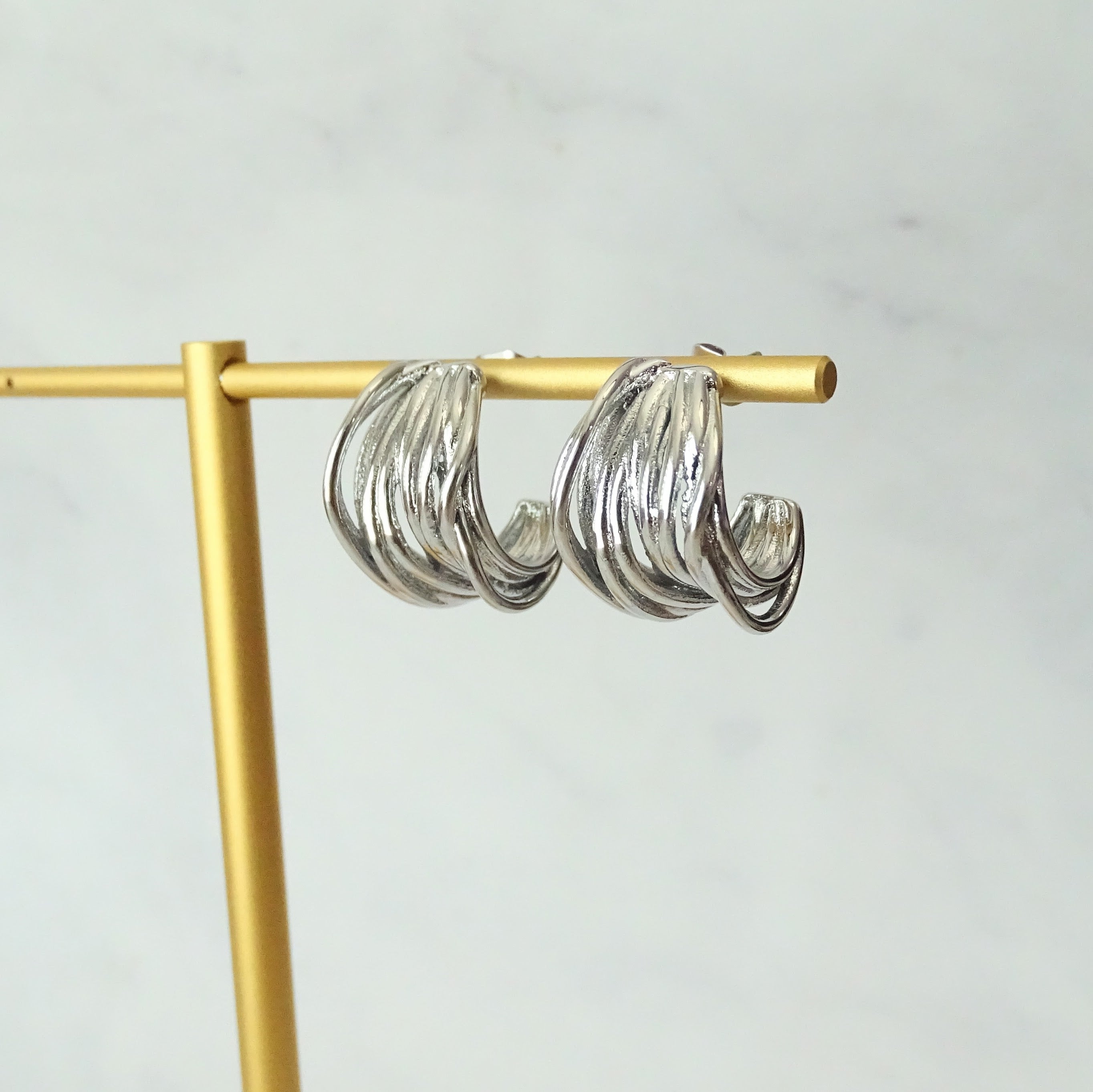 Arracadas Acero Inoxidable Semicirculo Rayas