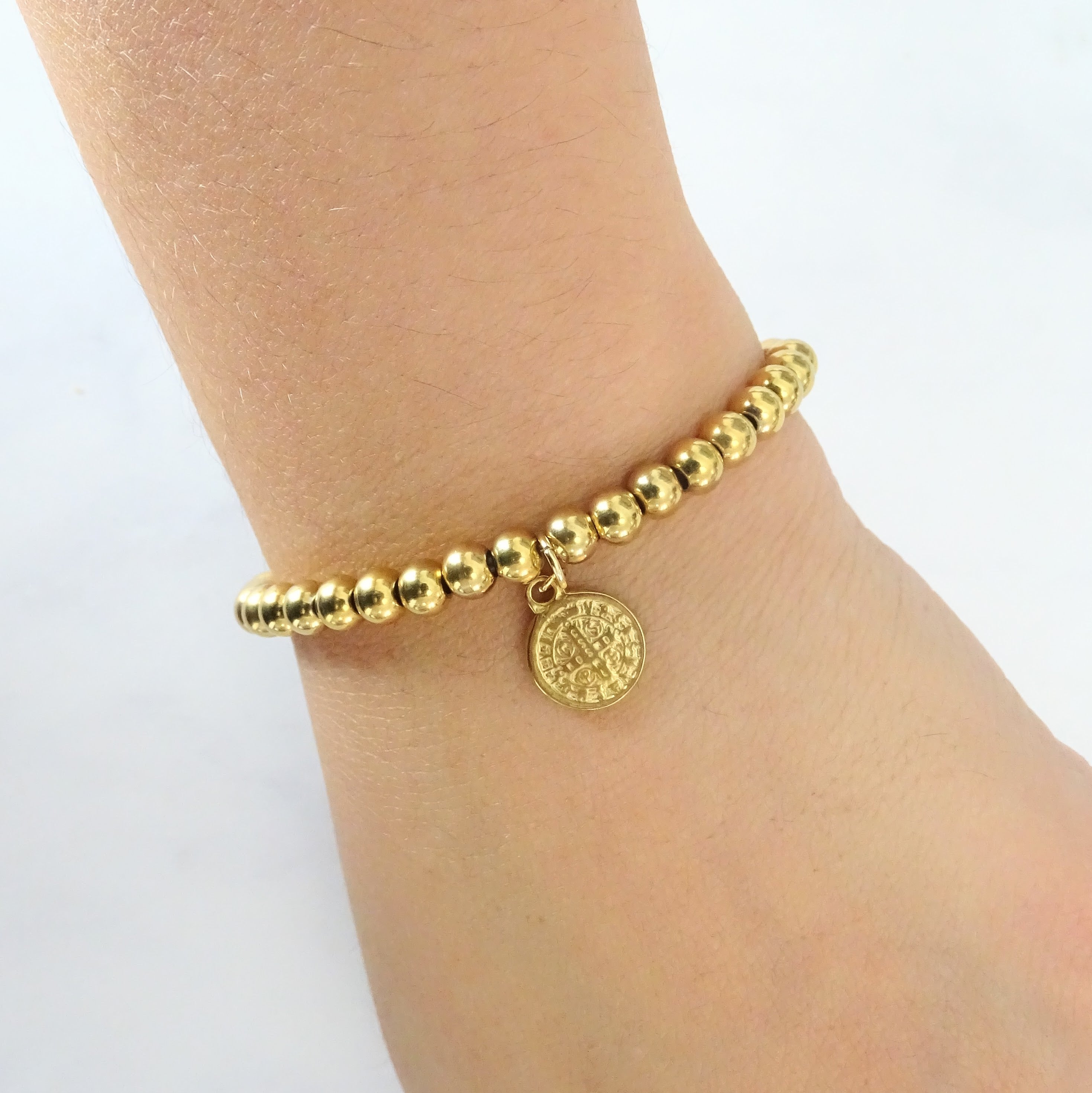 Pulsera Acero Inoxidable Bolitas con San Benito