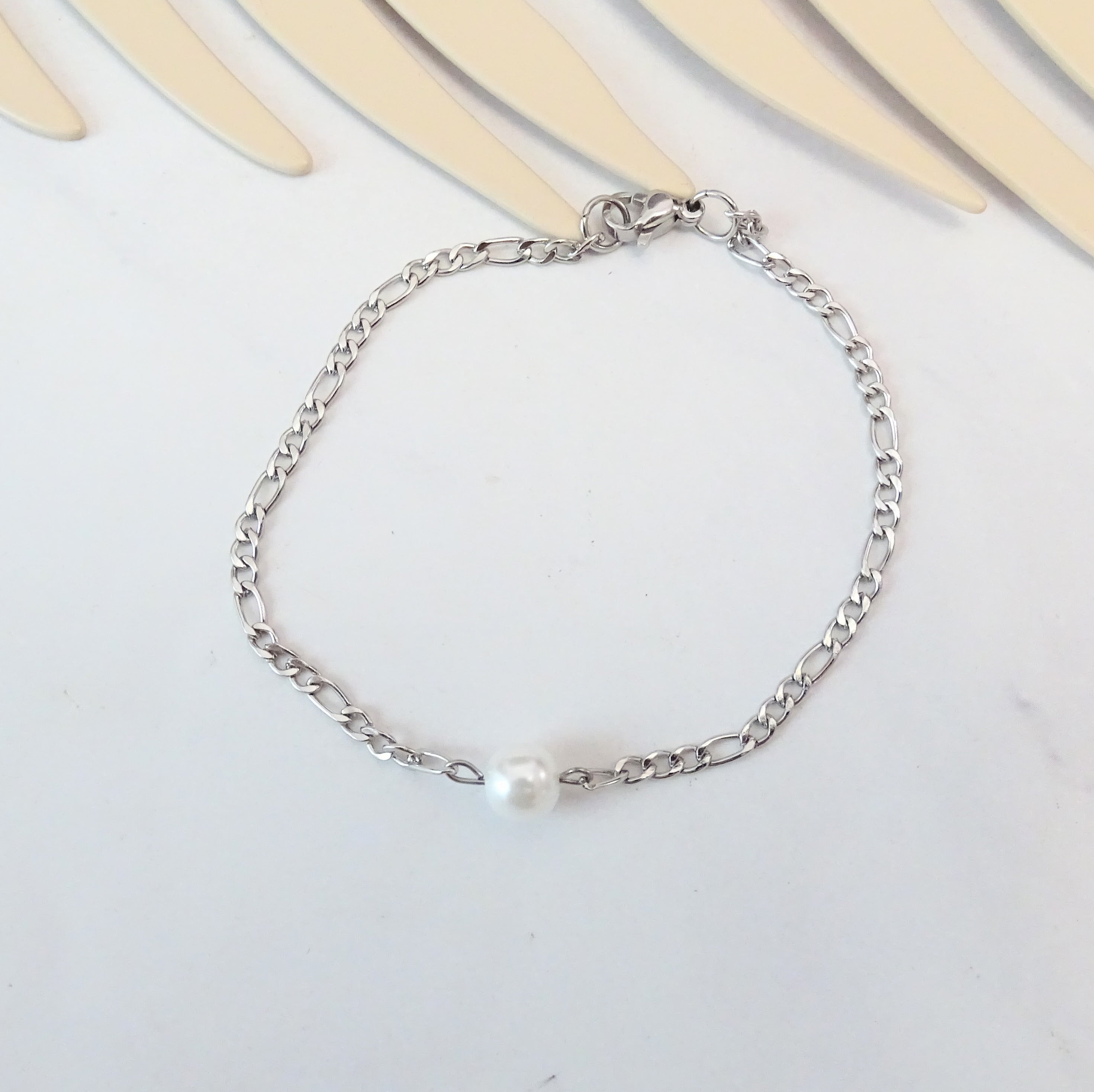 Pulsera Acero Inoxidable Eslabones y Perla