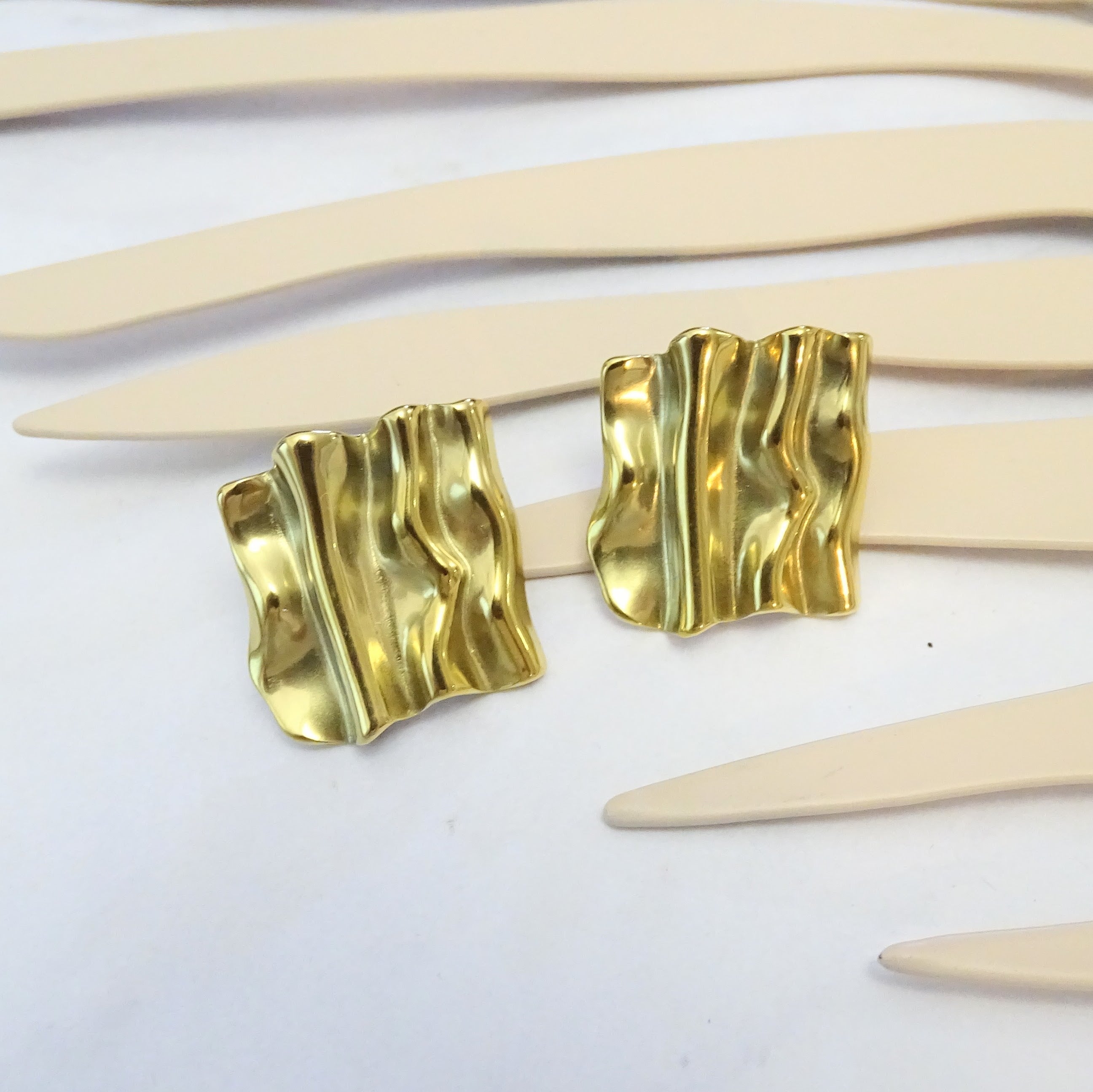 Aretes Acero Inoxidable Cuadro Ondulado Chico