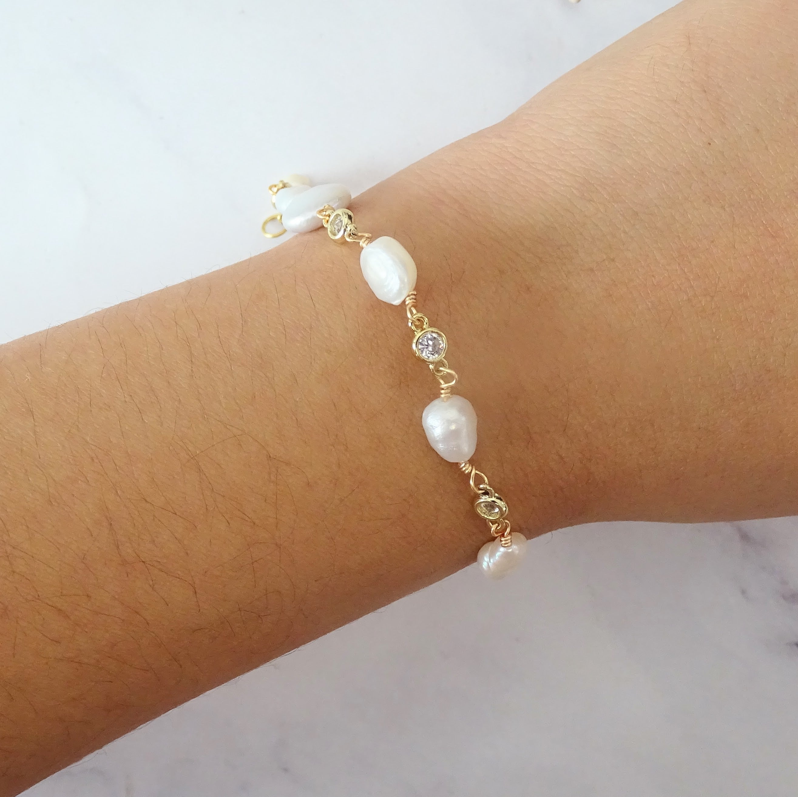 Pulsera Chapa de Oro Perla Natural