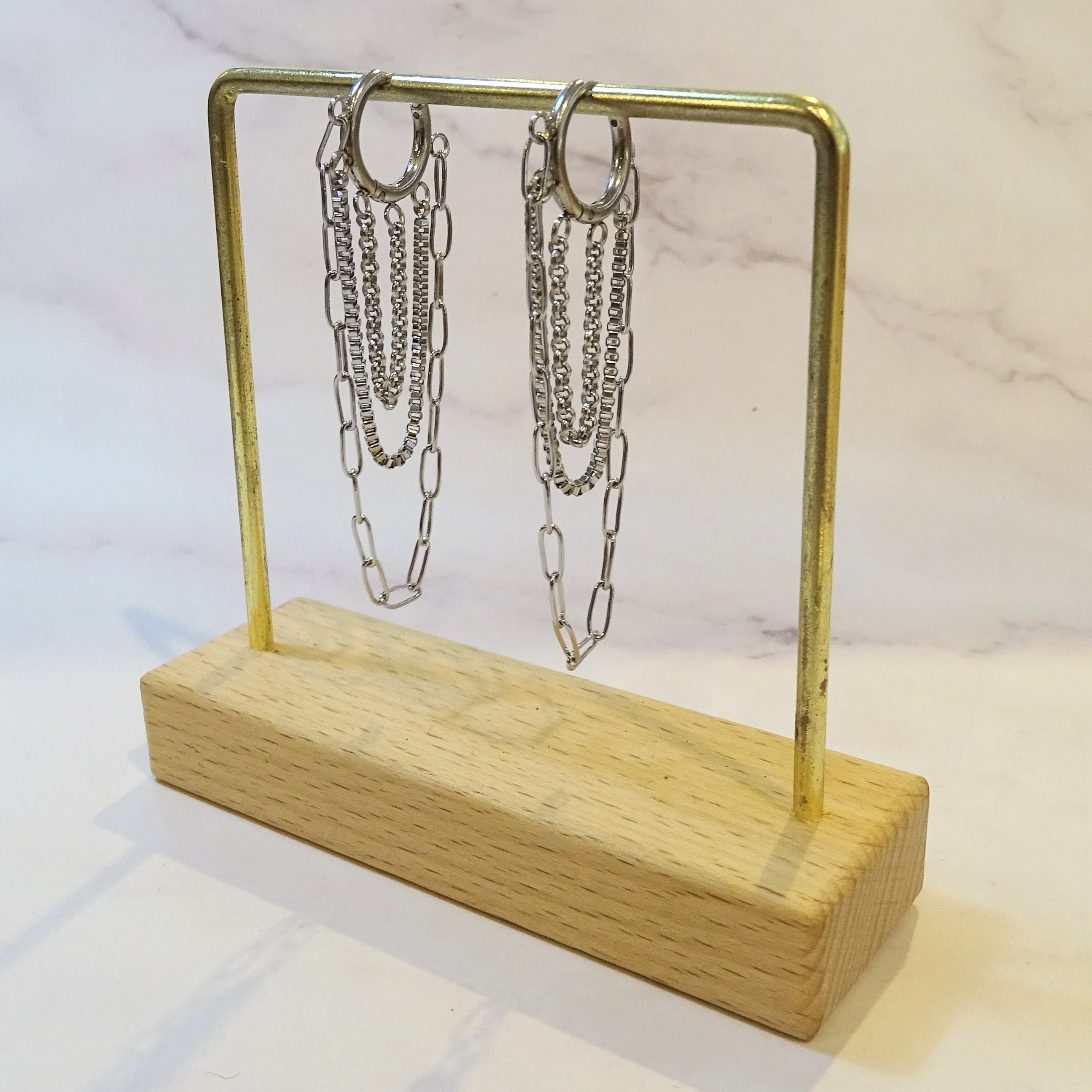 Arracadas acero inoxidable Triple cadena bicolor