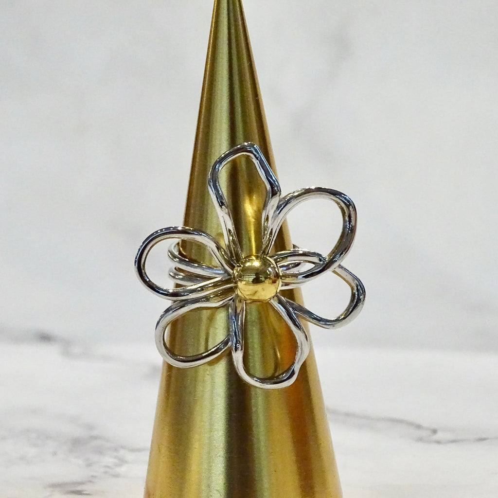 Anillo Acero Inoxidable Flor Doble Color