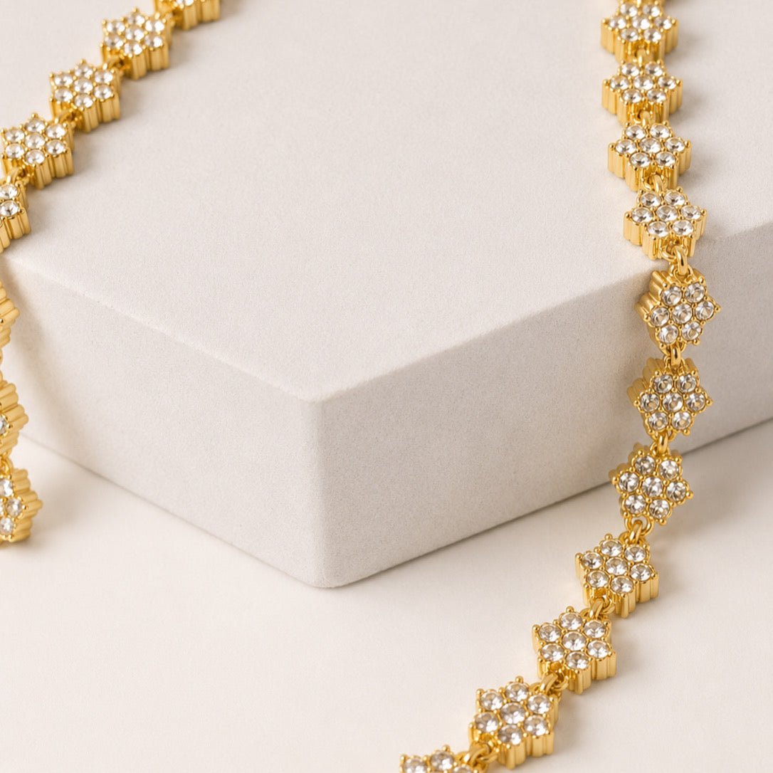 Collar Acero Inoxidable 15 trebols con cristales