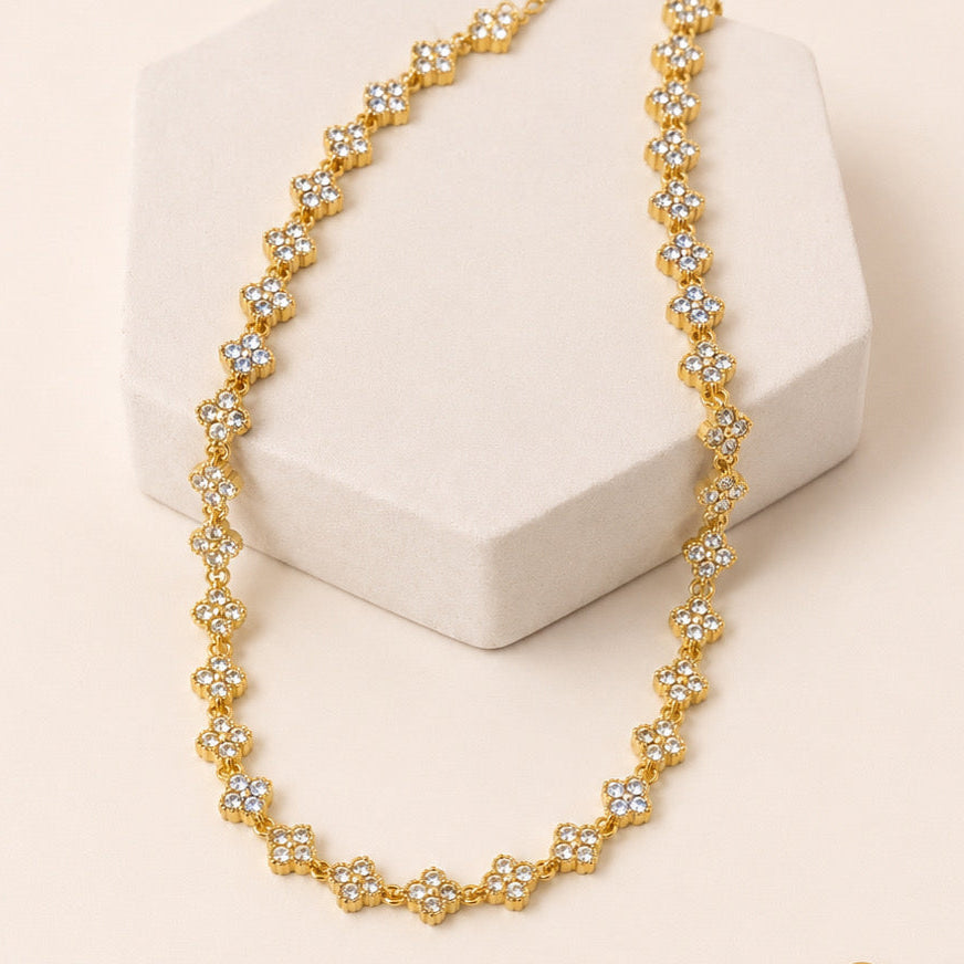 Collar Acero Inoxidable 15 trebols con cristales