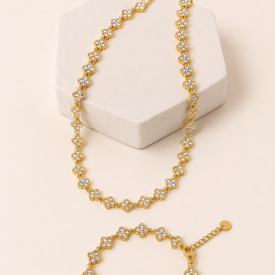 Collar Acero Inoxidable 15 trebols con cristales