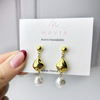 Aretes Acero Inoxidable 2 Perlas Colgantes