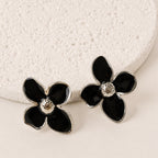 Aretes Acero Inoxidable Flor negra 4 pétalos