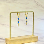 Aretes Plata .925 con Chapa de Oro Doble Piedra Azul