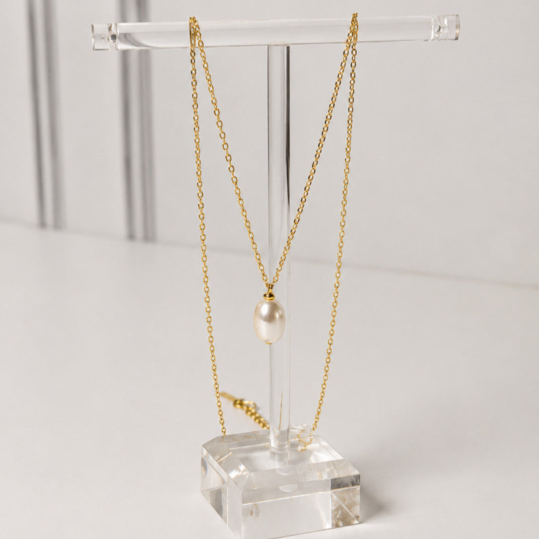 Collar Acero Inoxidable cadena delgada dije de perla