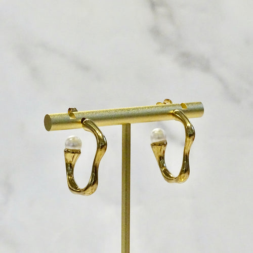 Aretes Acero Inoxidable Ondas con Perlas