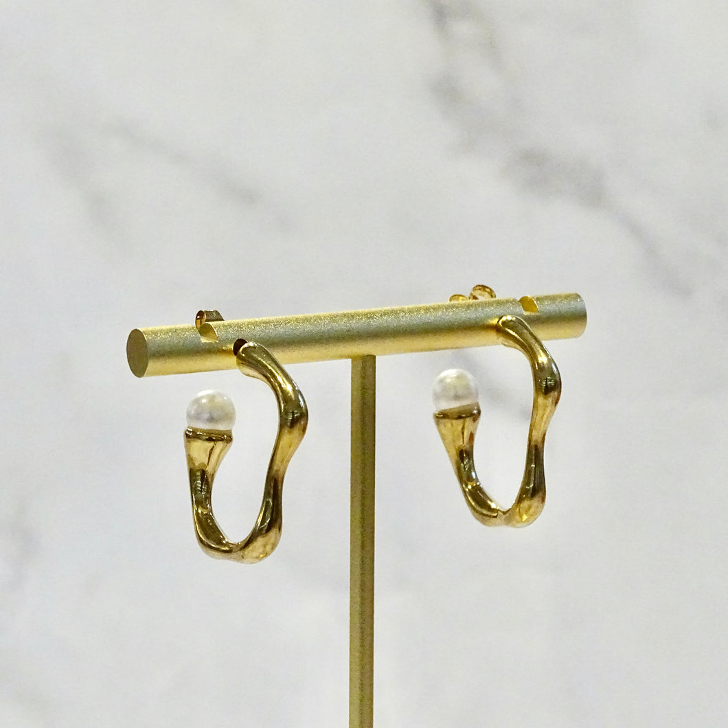 Aretes Acero Inoxidable Ondas con Perlas
